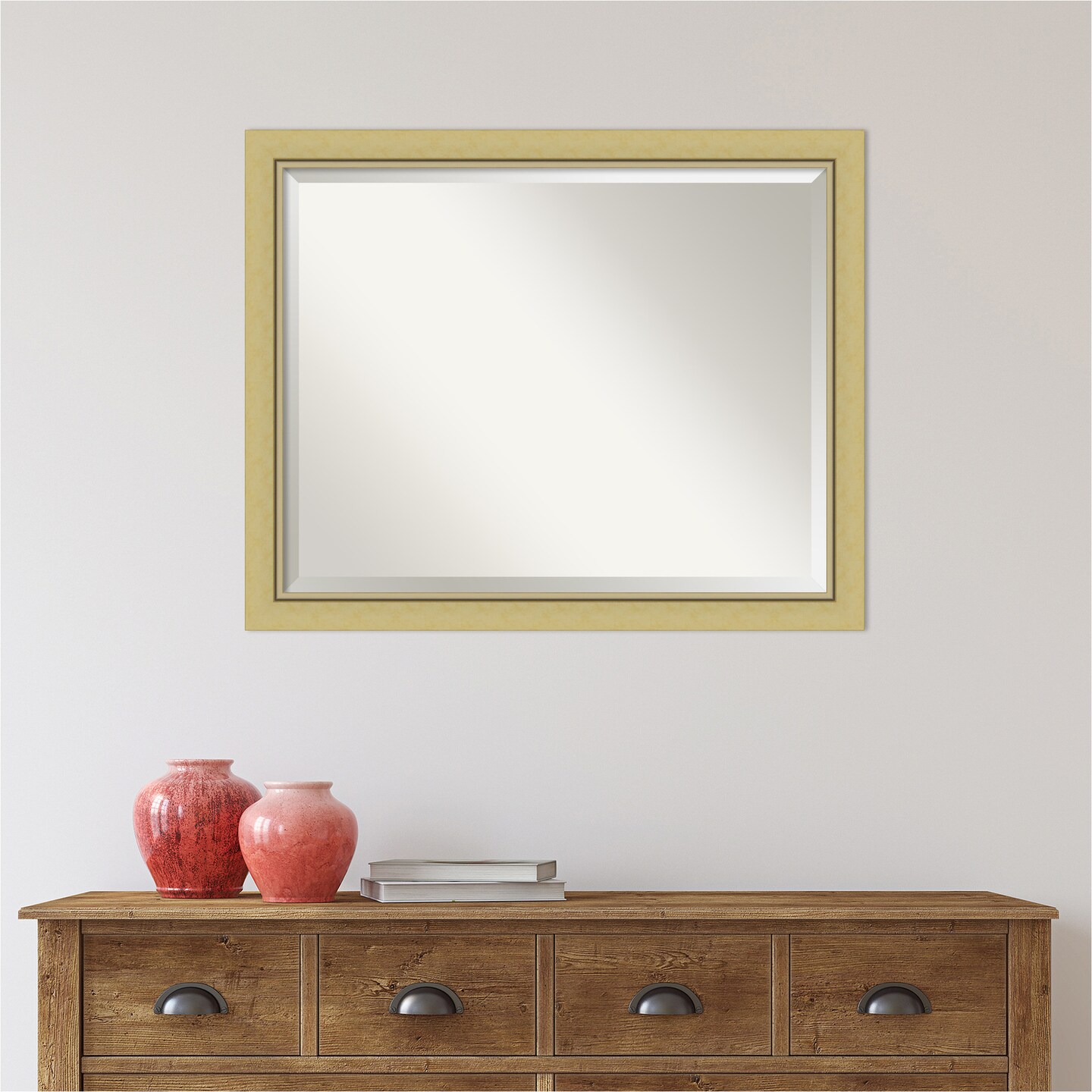 Beveled Bathroom Wall Mirror, Landon Gold Narrow Frame