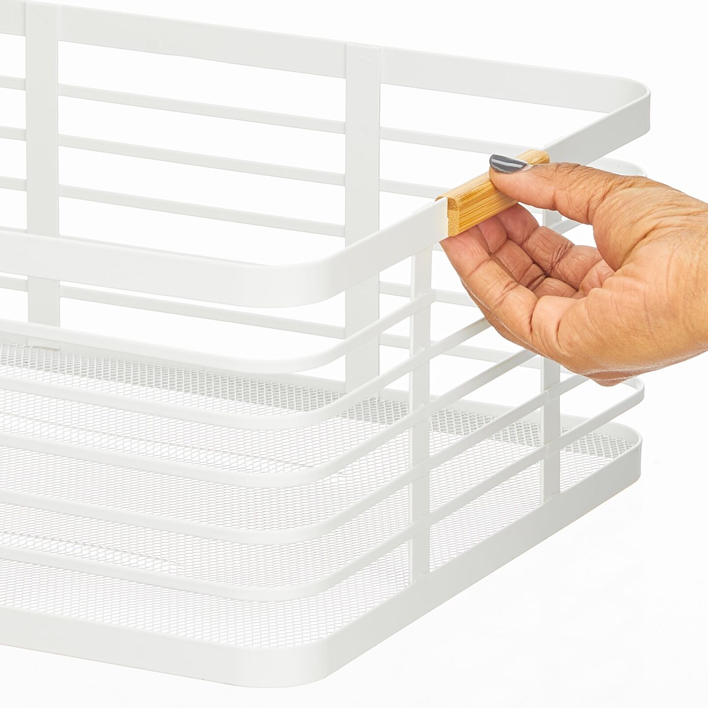 mDesign Rustic Metal Large Food Storage Bin Basket, 2 Pack, Matte White/Natural