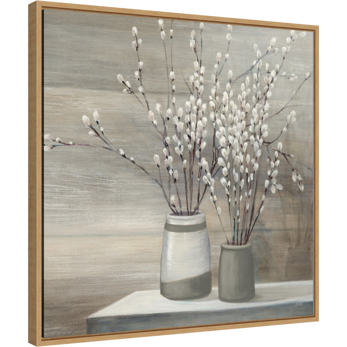 P Willow Still Life Gray Pots Crop by Julia Purinton Canvas Art Framed