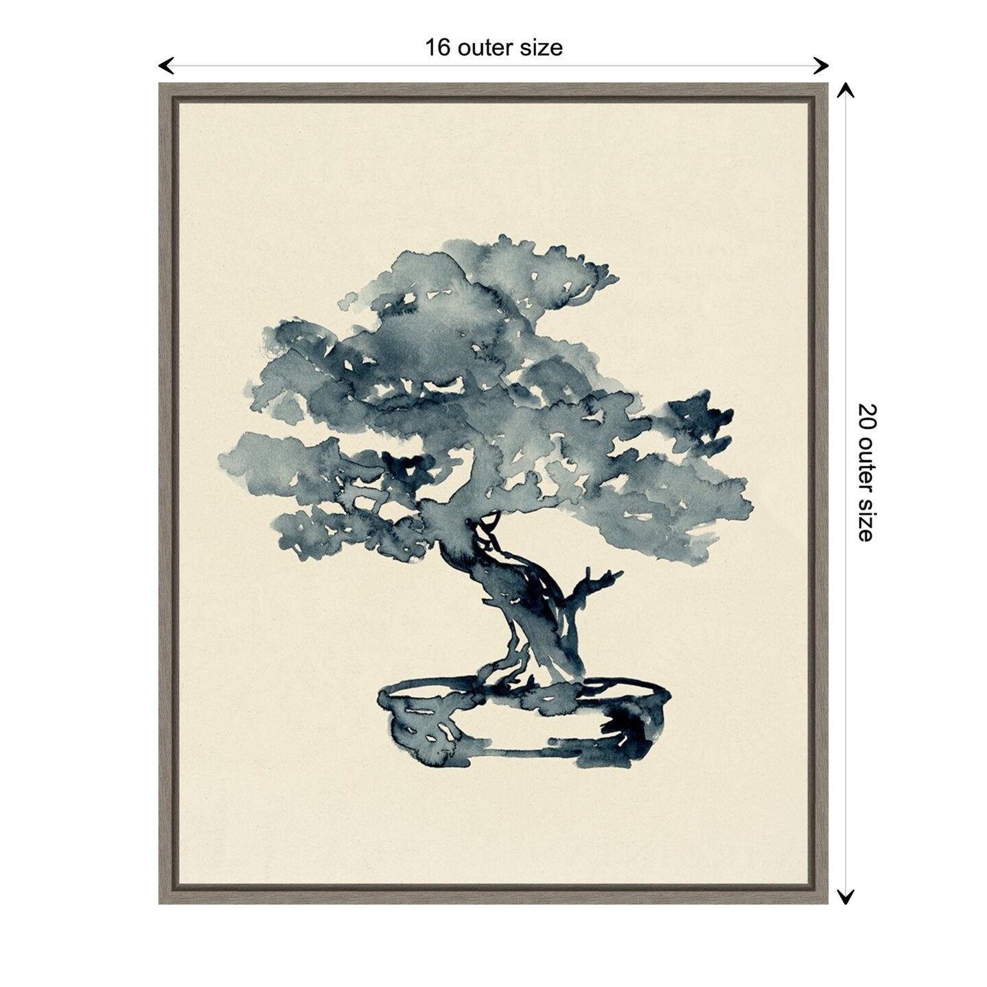 Indigo Bonsai Tree III by Jacob Green Canvas Wall Art Print Framed