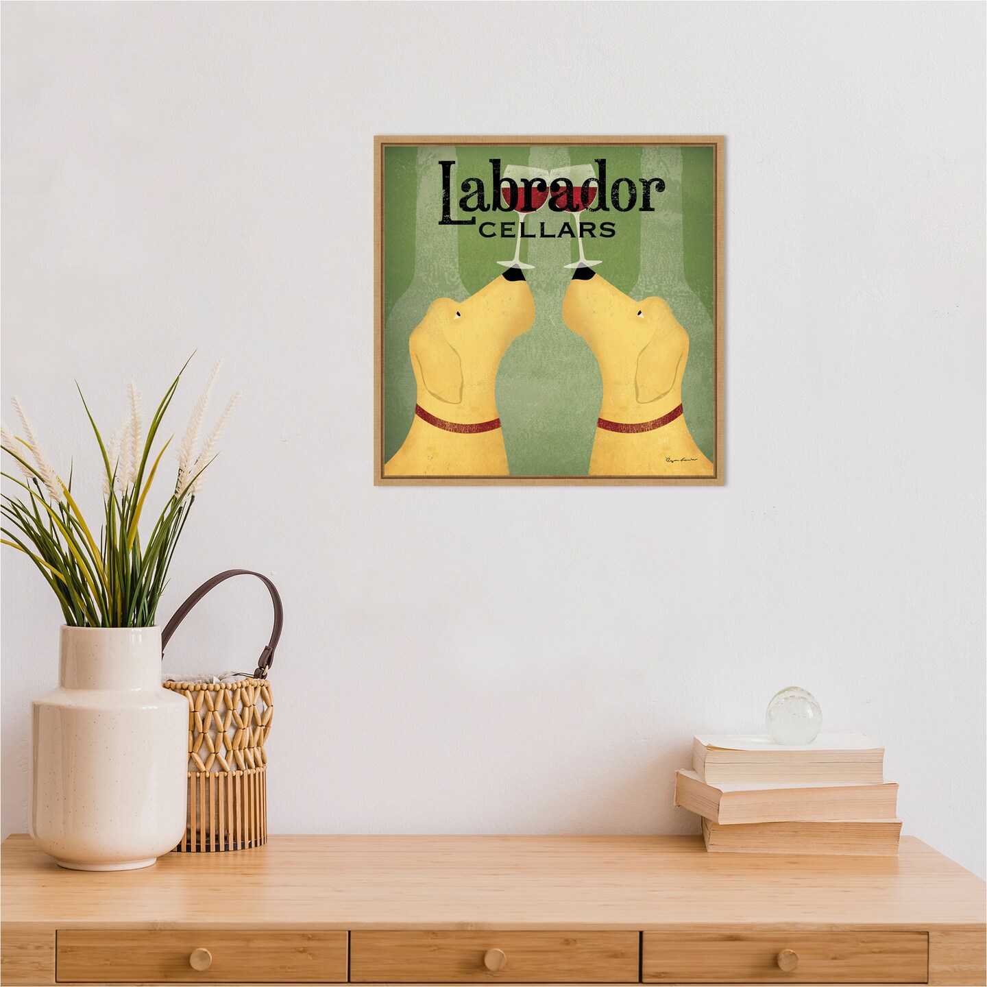 Two Labrador Wine Dogs Square by Ryan Fowler Canvas Art Framed