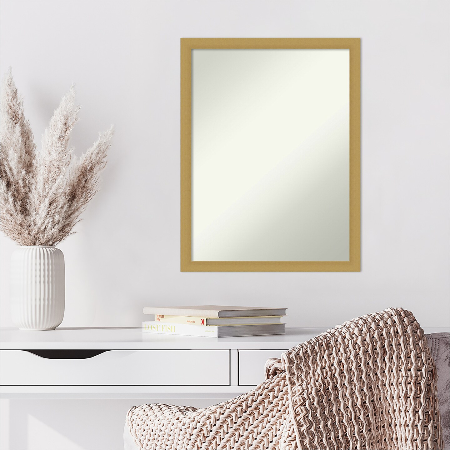 Amanti Art Non-Beveled Wall Mirror, Grace Brushed Narrow Frame
