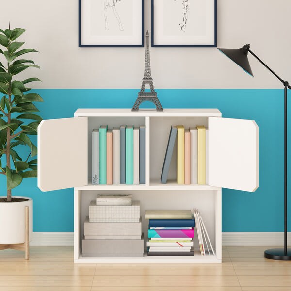 Modular Bookcase with Doors, White