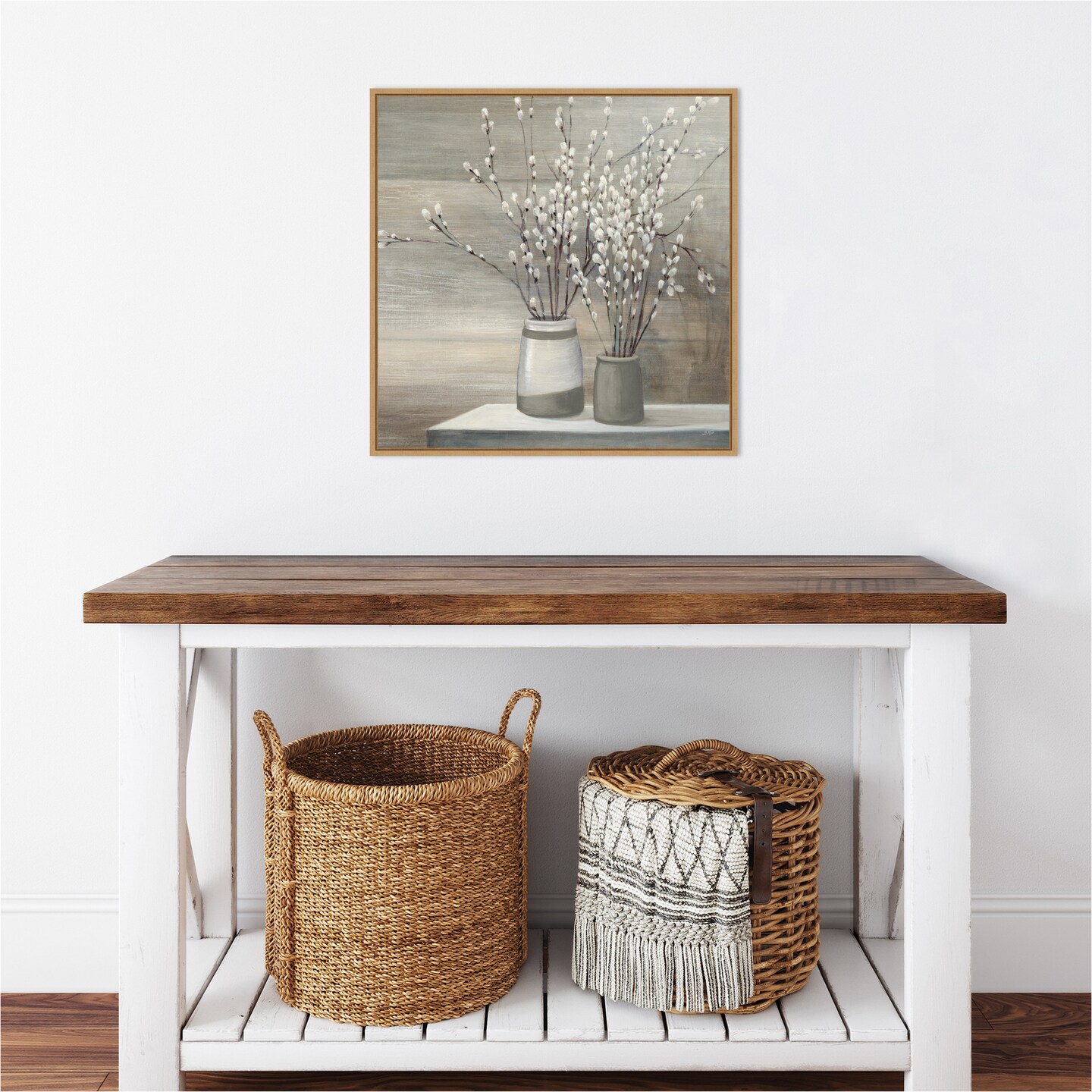 P Willow Still Life Gray Pots Crop by Julia Purinton Canvas Art Framed