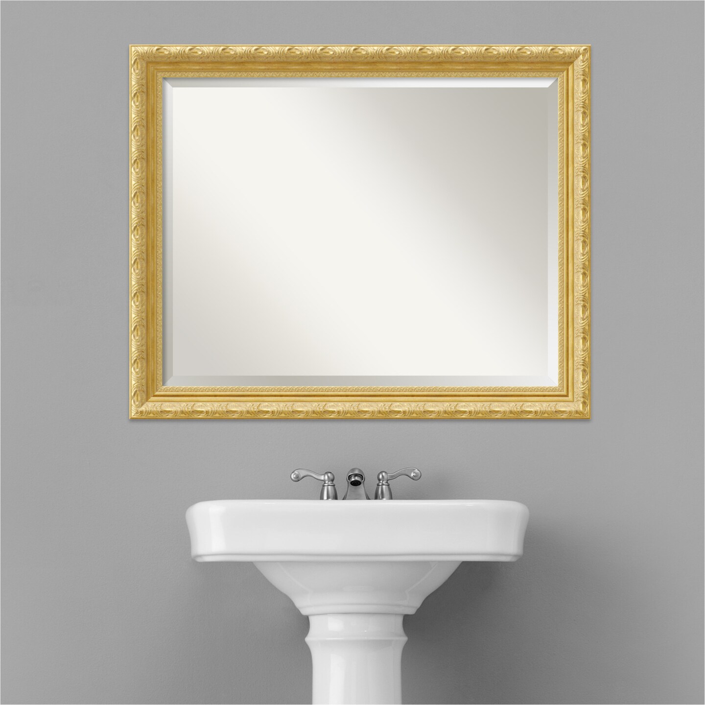 Beveled Wood Bathroom Wall Mirror, Versailles Gold Frame