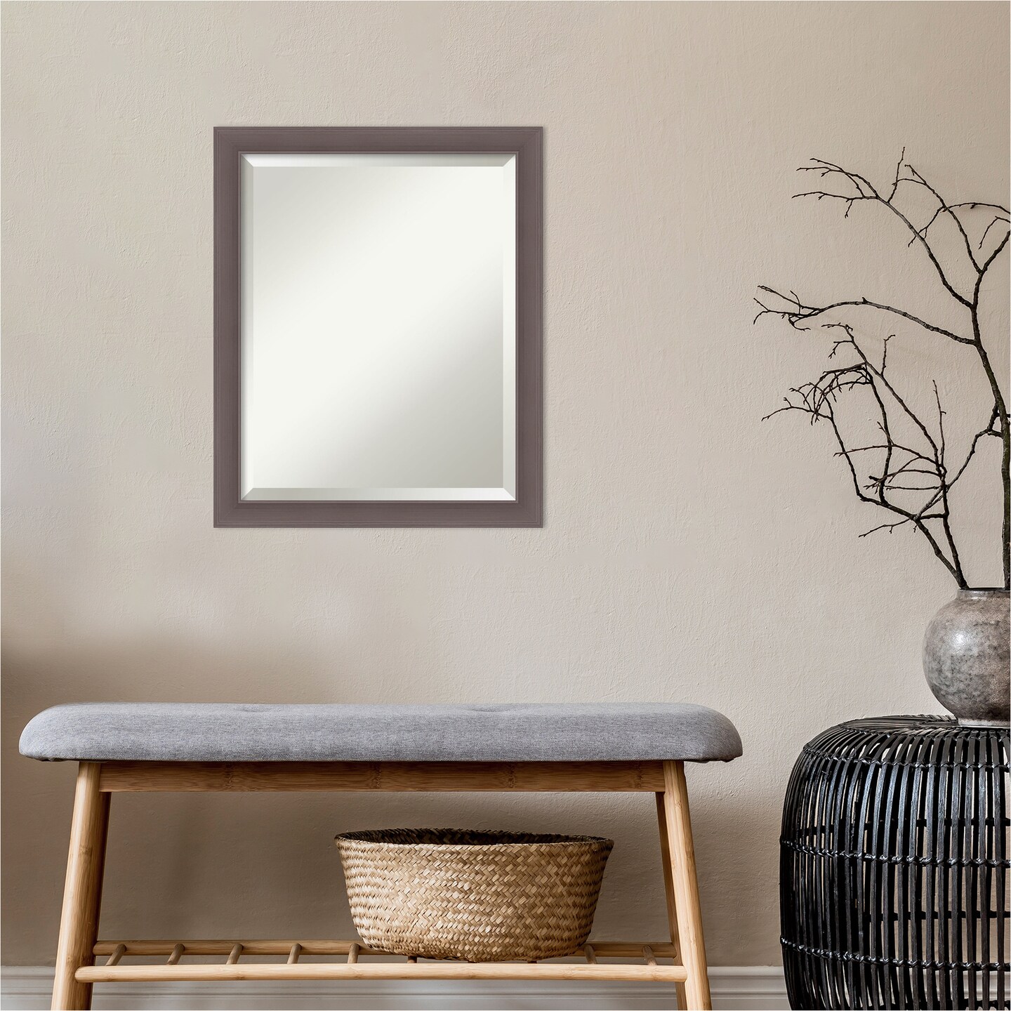 Beveled Bathroom Wall Mirror, Urban Pewter Frame