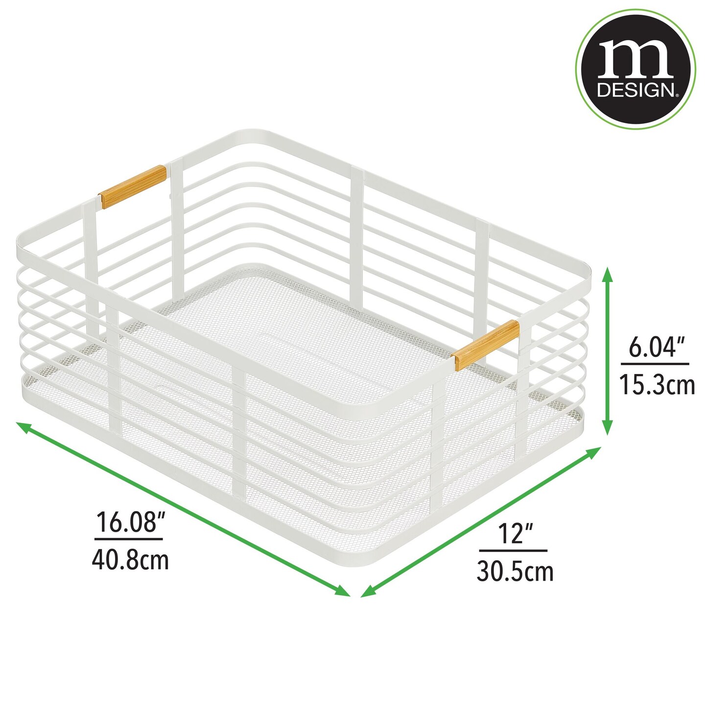 mDesign Rustic Metal Large Food Storage Bin Basket, 2 Pack, Matte White/Natural