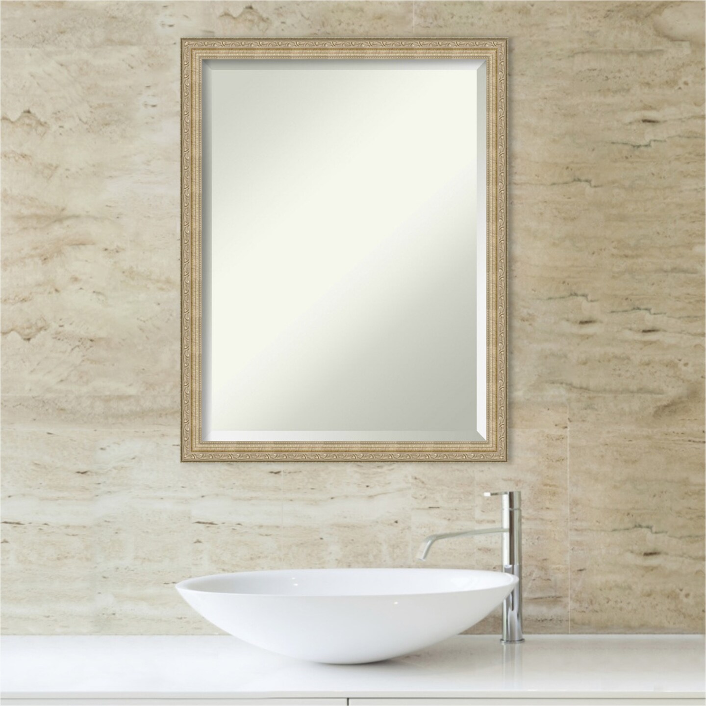 Beveled Bathroom Wall Mirror, Paris Champagne Frame