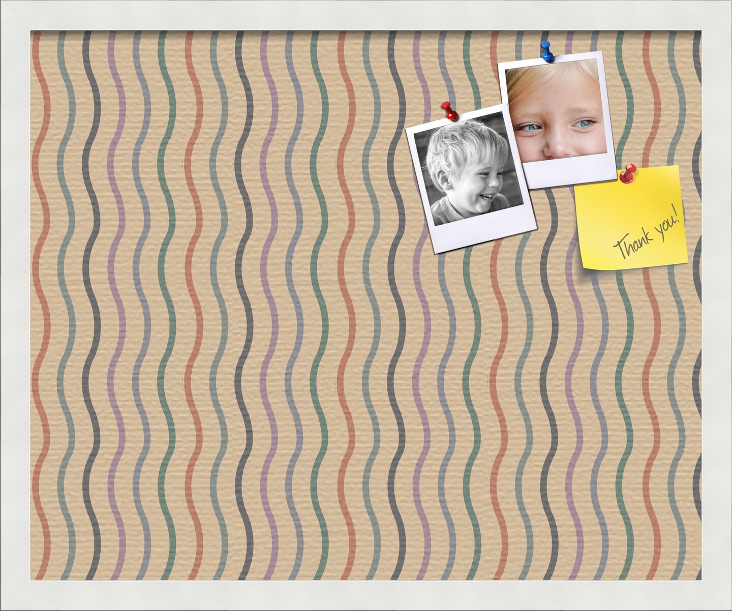 PinPix Custom Bulletin Board Multi Color Waves Poster Board Has a Fabric Style Canvas Finish, Framed in Satin White Frame, by ArtToFrames (PinPix-565)