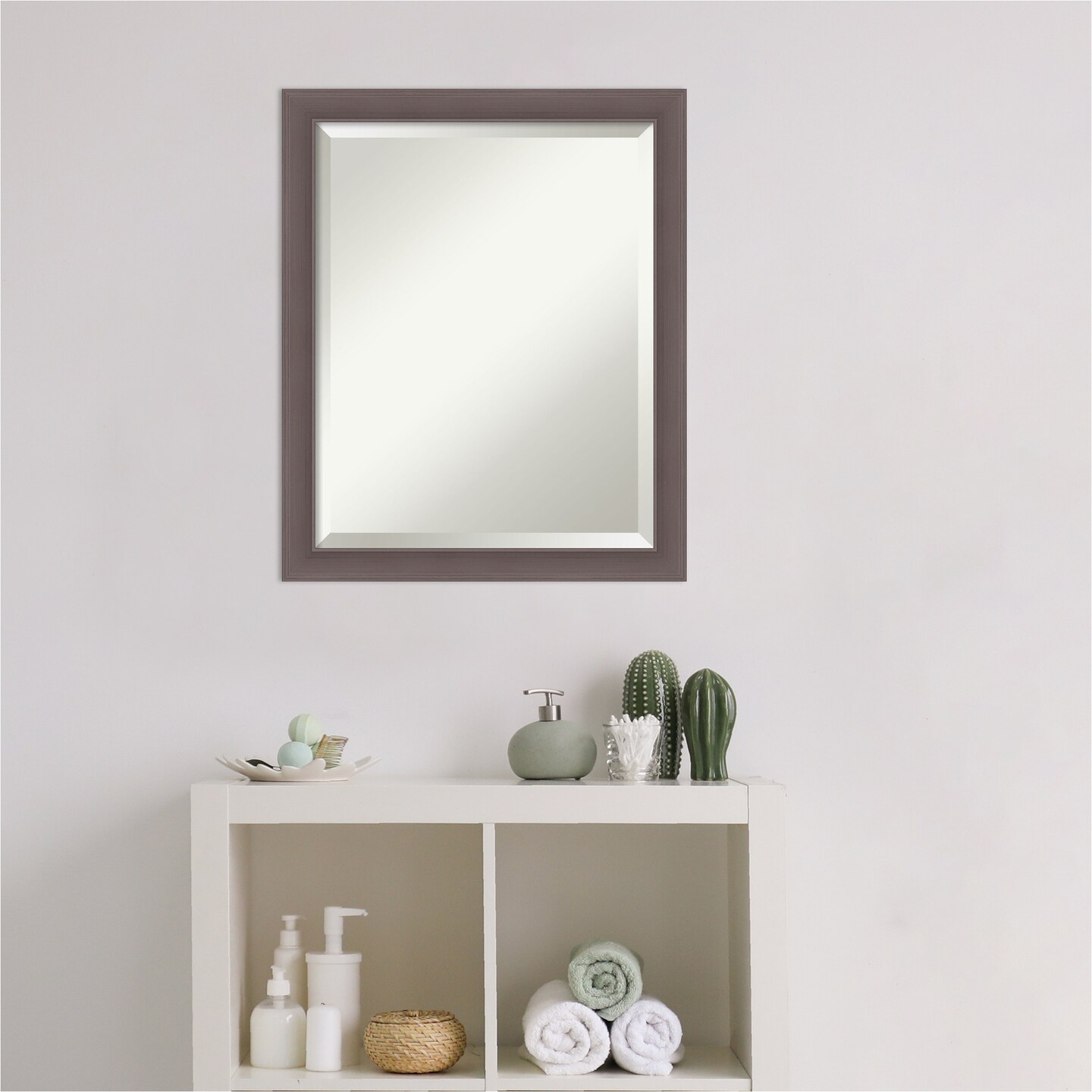 Beveled Bathroom Wall Mirror, Urban Pewter Frame