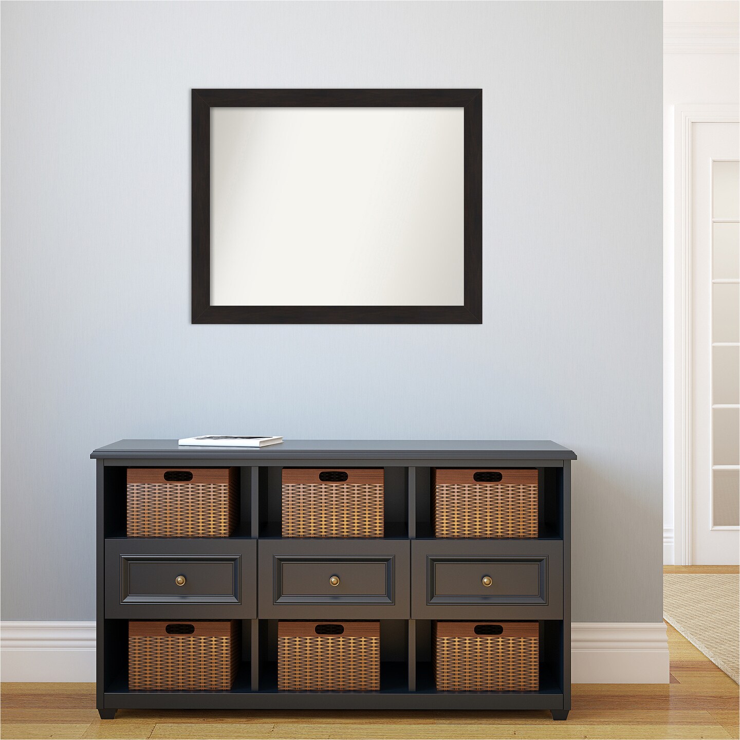 Amanti Art Non-Beveled Wall Mirror, Furniture Espresso Narrow Frame