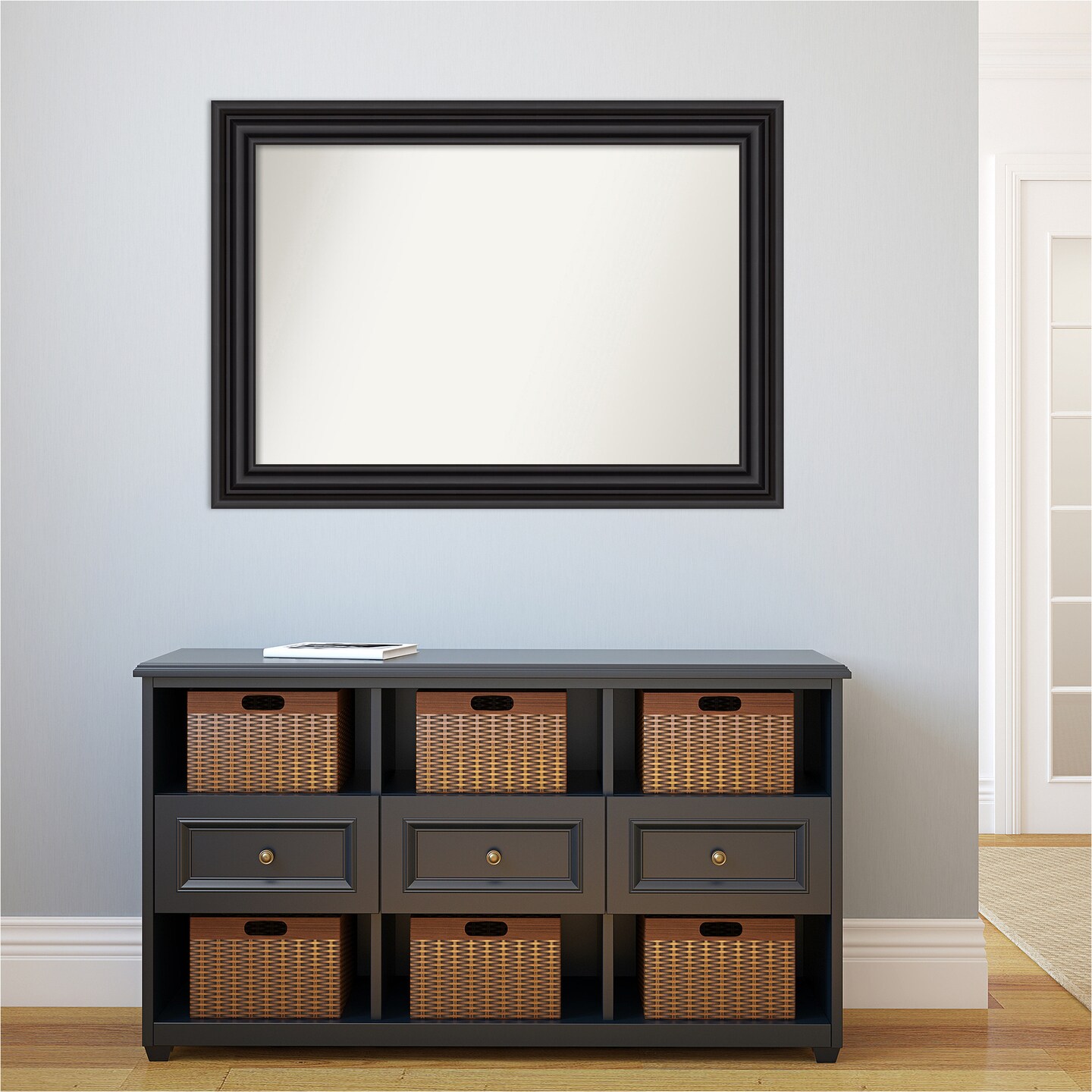Amanti Art Non-Beveled Wall Mirror, Colonial Black Frame