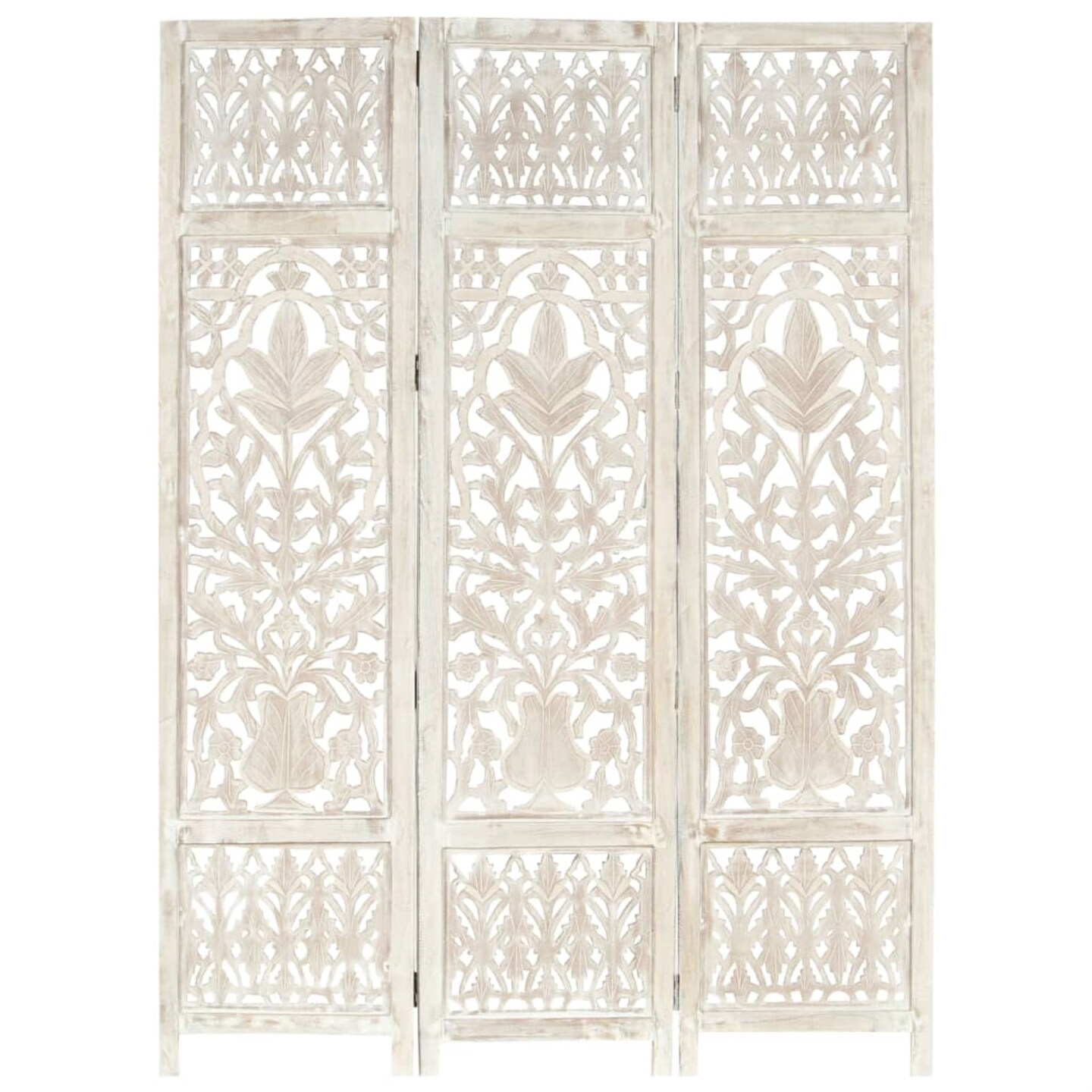vidaXL Hand carved 3Panel Room Divider White 47.2"x65" Solid Mango
