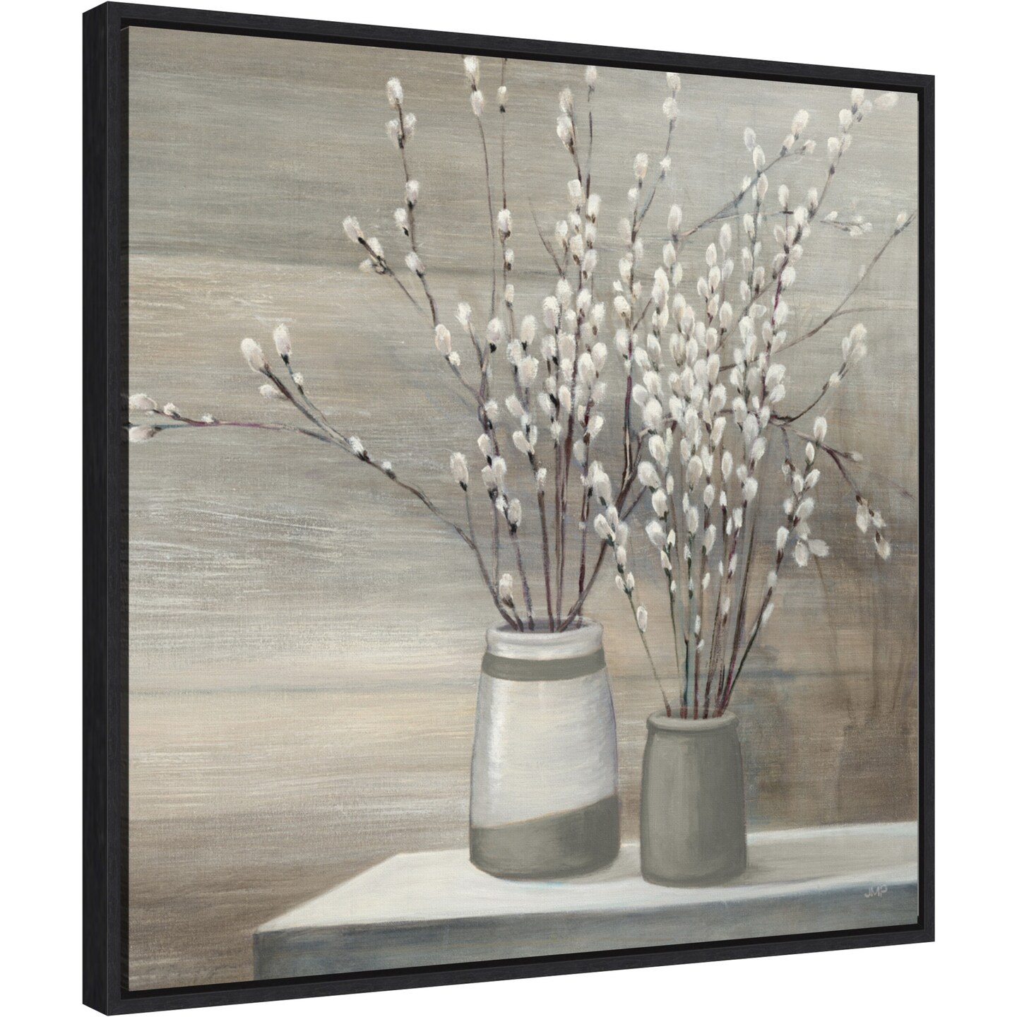 P Willow Still Life Gray Pots Crop by Julia Purinton Canvas Art Framed