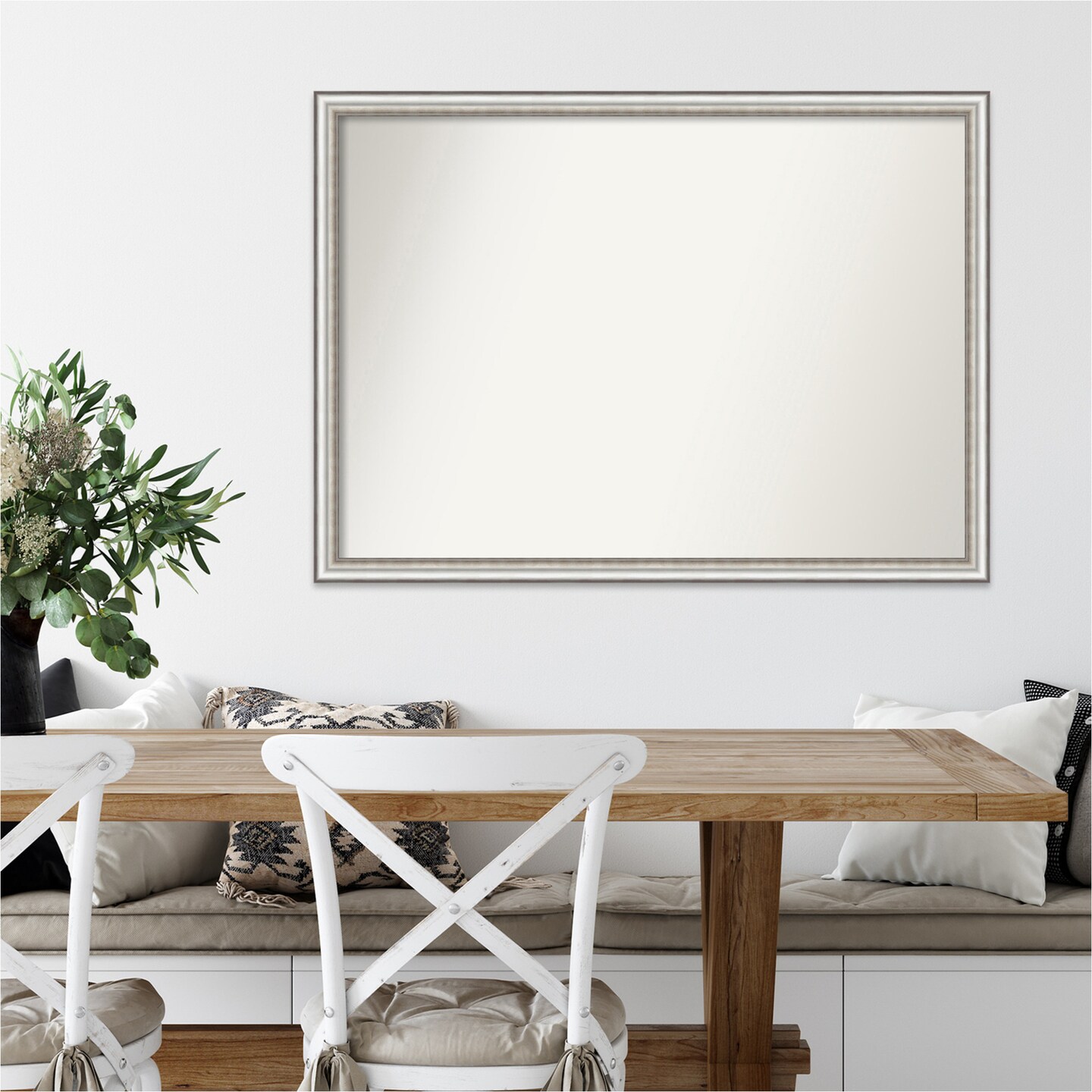 Amanti Art Non-Beveled Wall Mirror, Salon Silver Narrow Frame