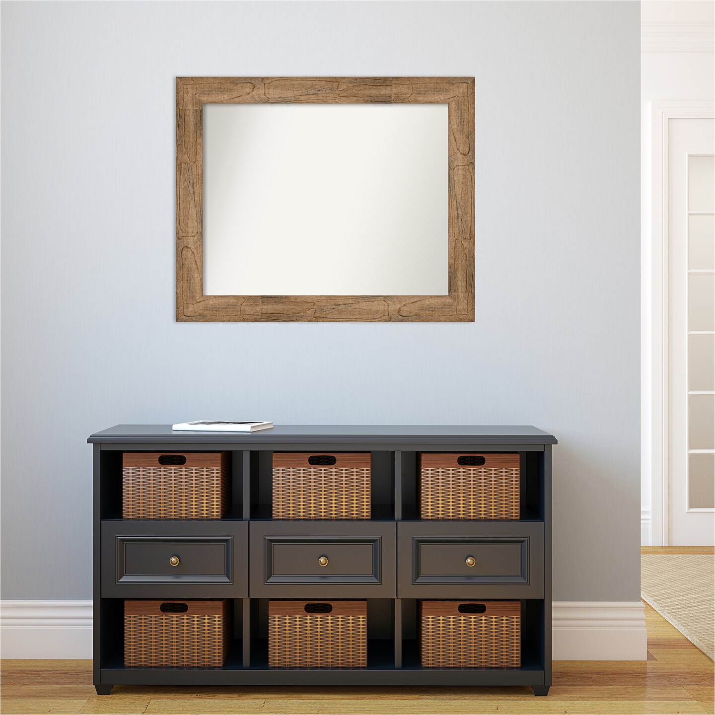 Amanti Art Non-Beveled Wood Wall Mirror, Owl Brown Frame