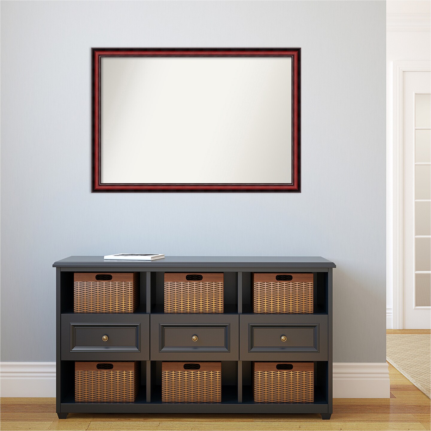 Amanti Art Non-Beveled Wood Wall Mirror, Rubino Cherry Scoop Frame