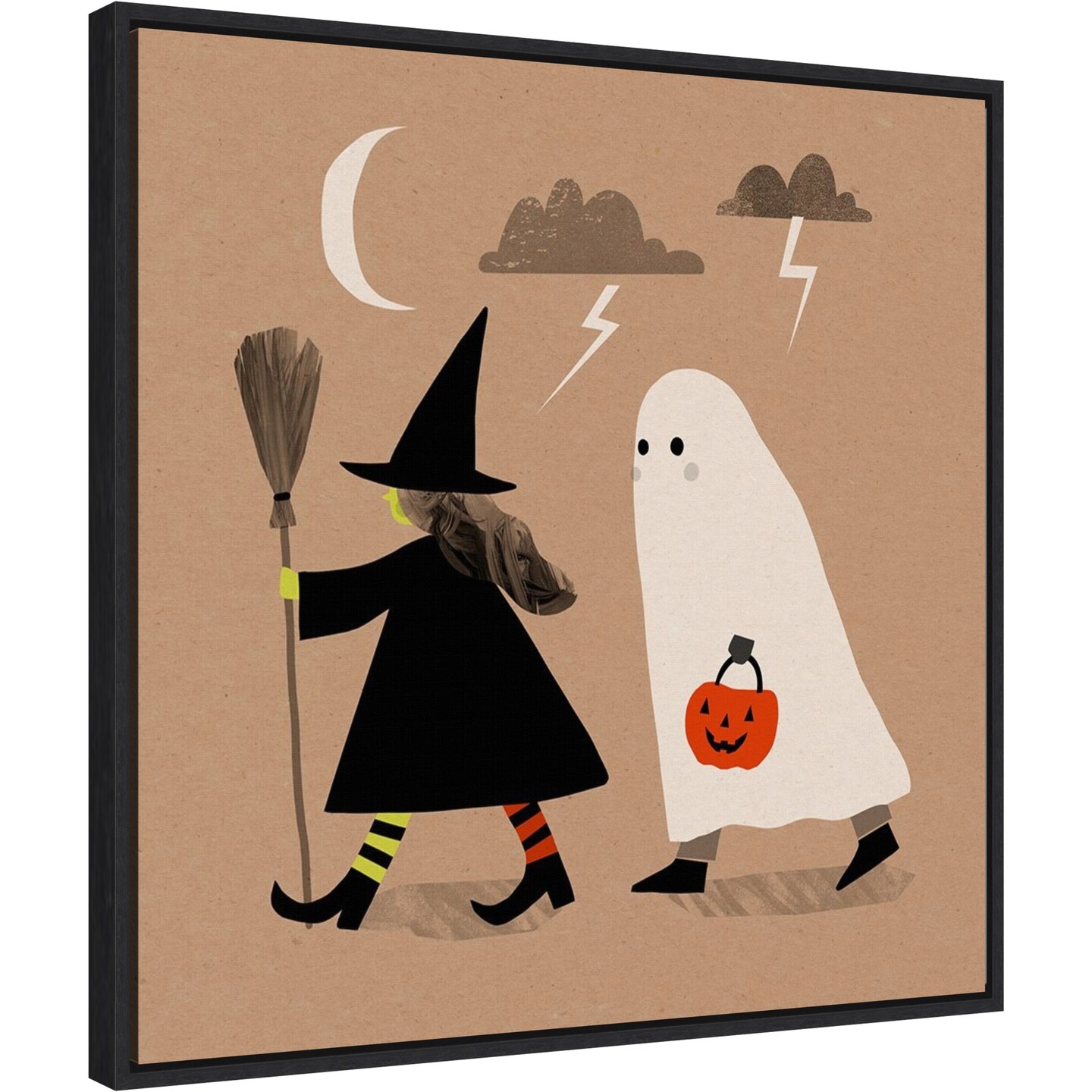 Halloween Witch Ghost Graphic III by Victoria Barnes 22-in. W x 22-in. H. Canvas Wall Art Print Framed in Black