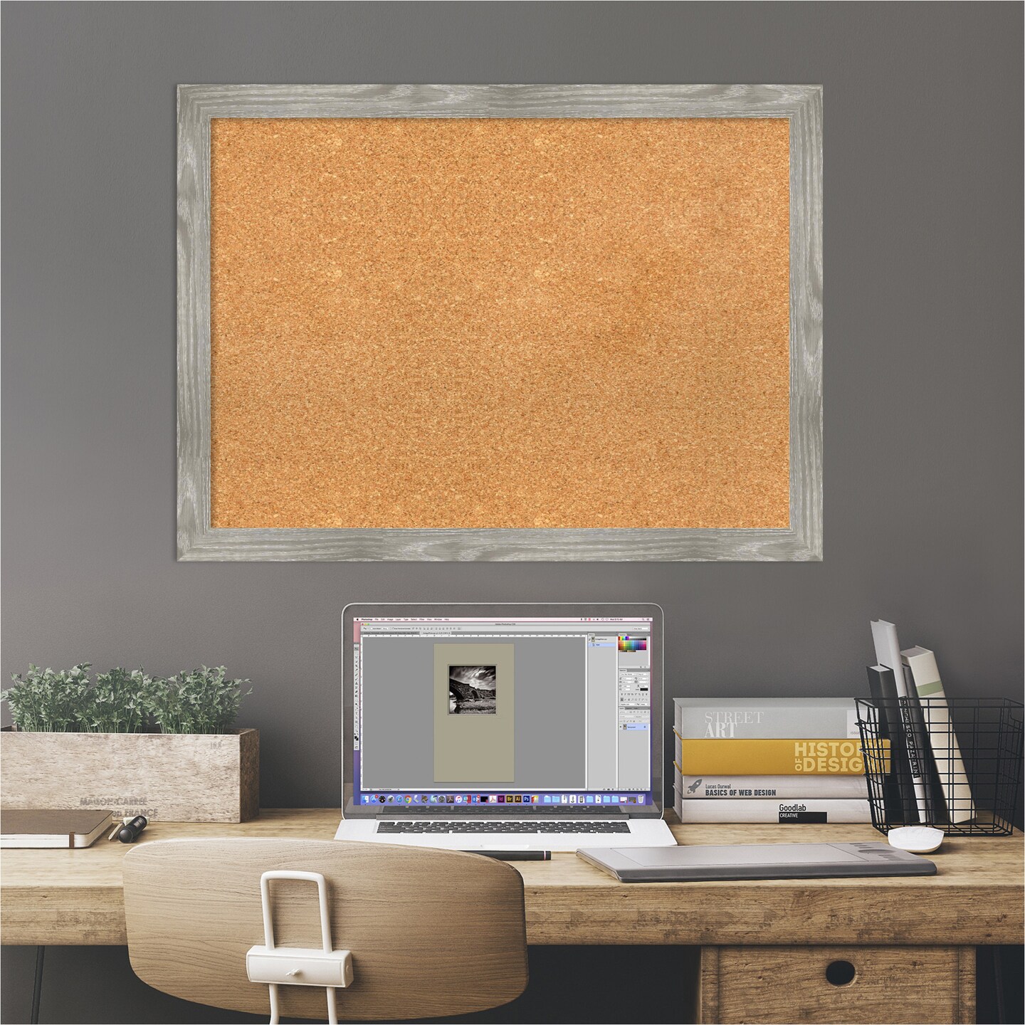 Cork Board, Dove Greywash Square Frame - Bulletin Board, Organization Board, Pin Board