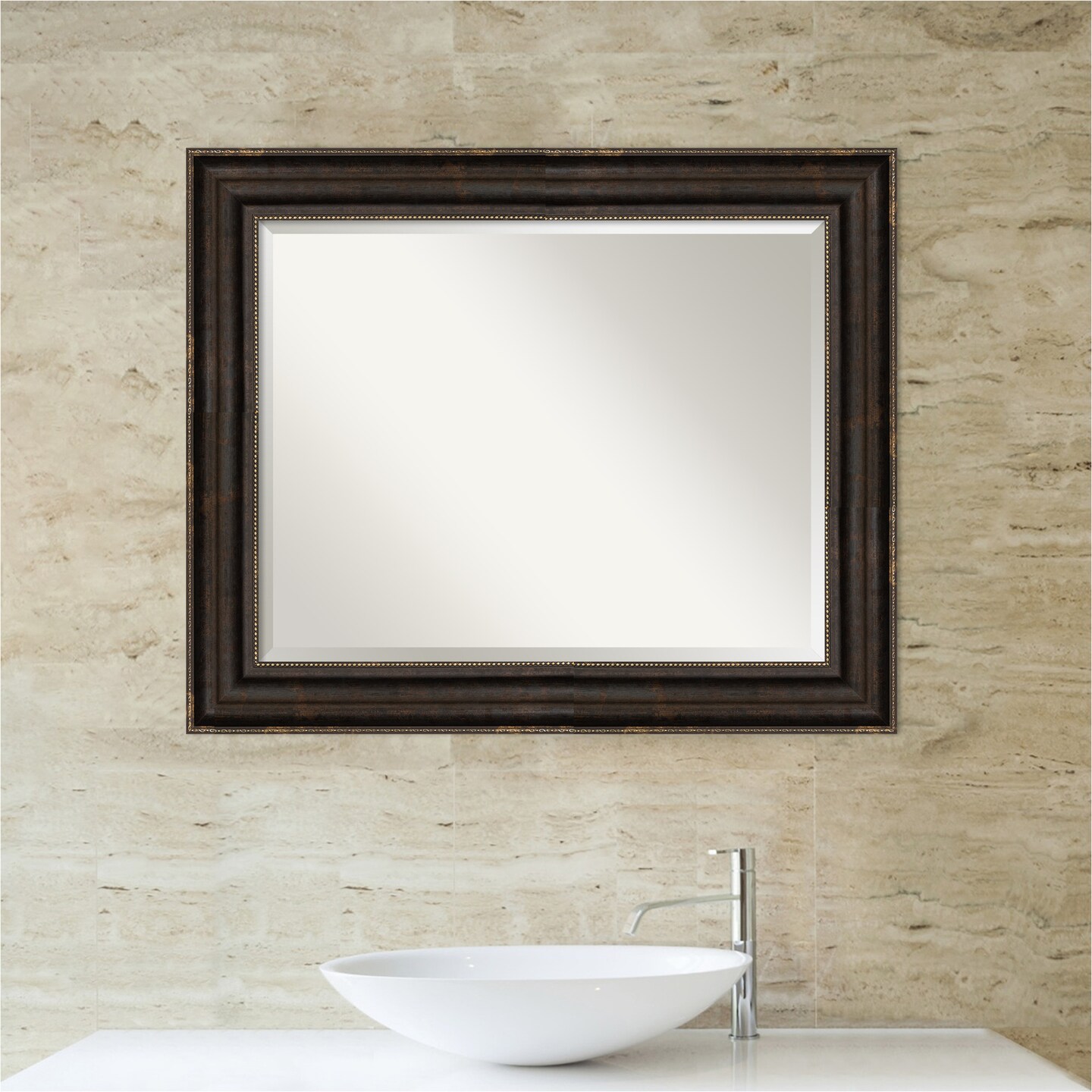 Beveled Bathroom Wall Mirror, Stately Bronze Frame