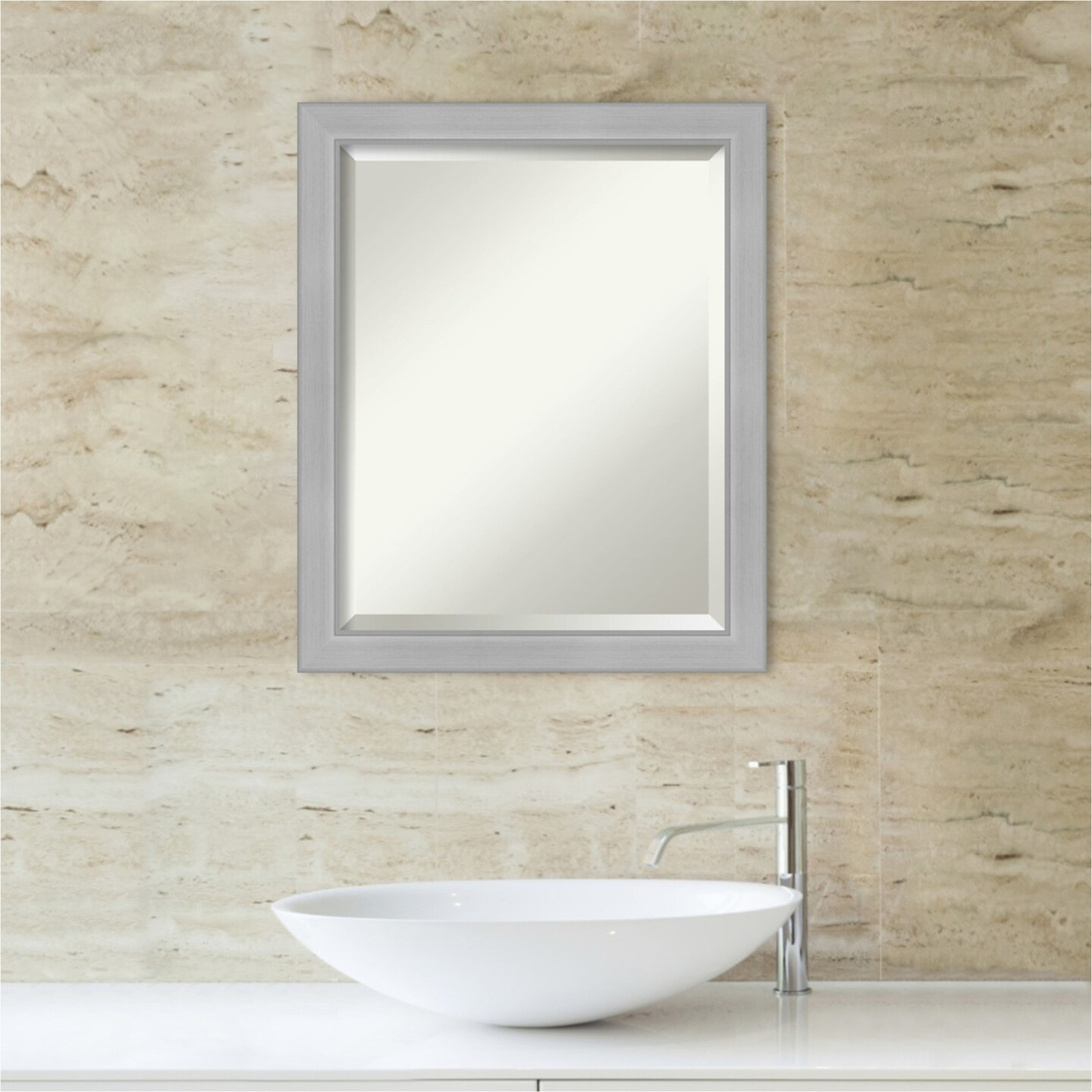 Beveled Bathroom Wall Mirror, Vista Brushed Nickel Narrow Frame