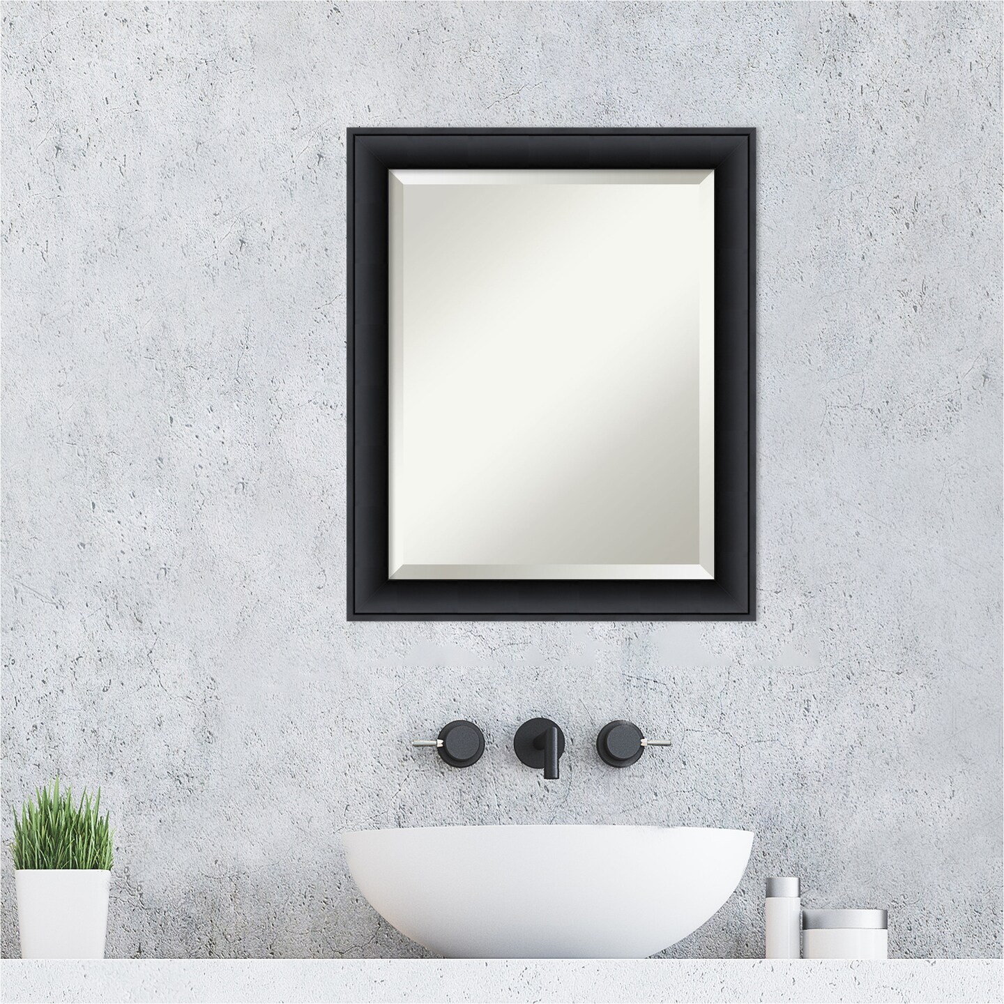 Beveled Wood Bathroom Wall Mirror, Nero Black Frame