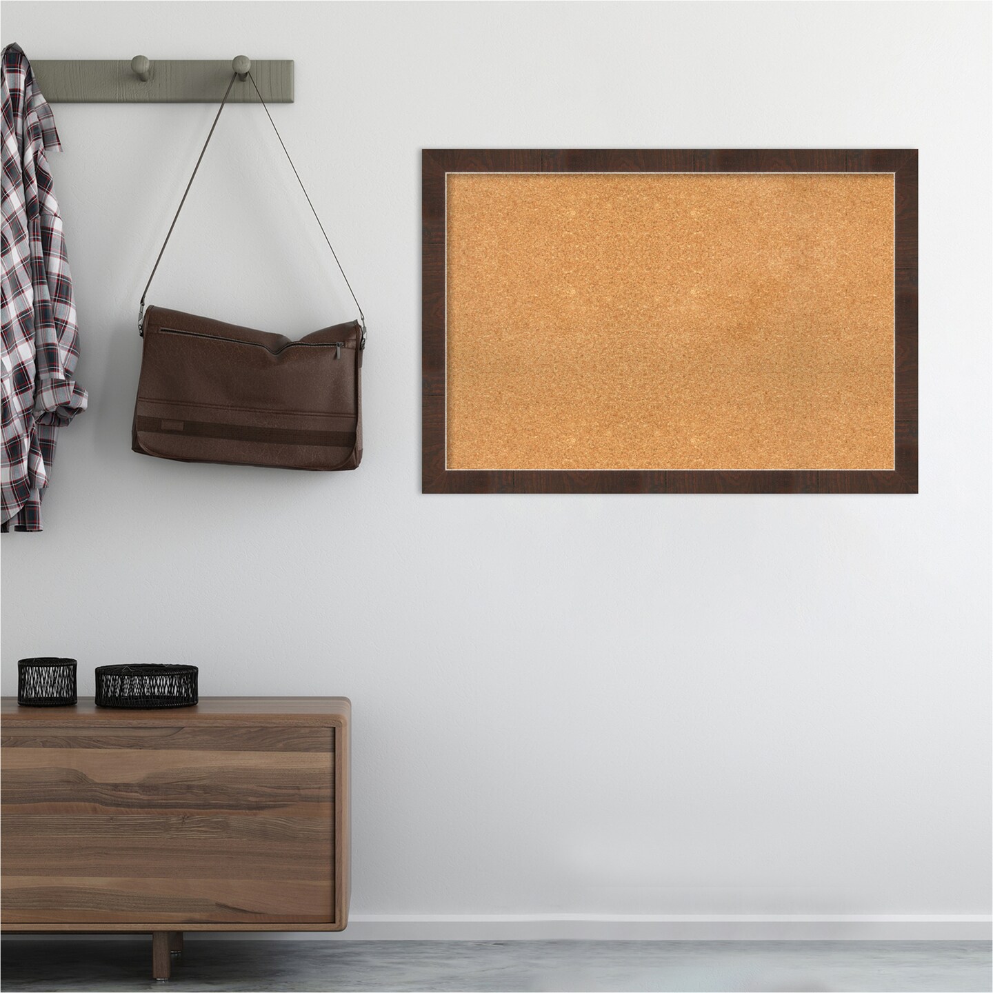 Cork Board, Wildwood Brown Narrow Frame - Bulletin Board, Organization Board, Pin Board
