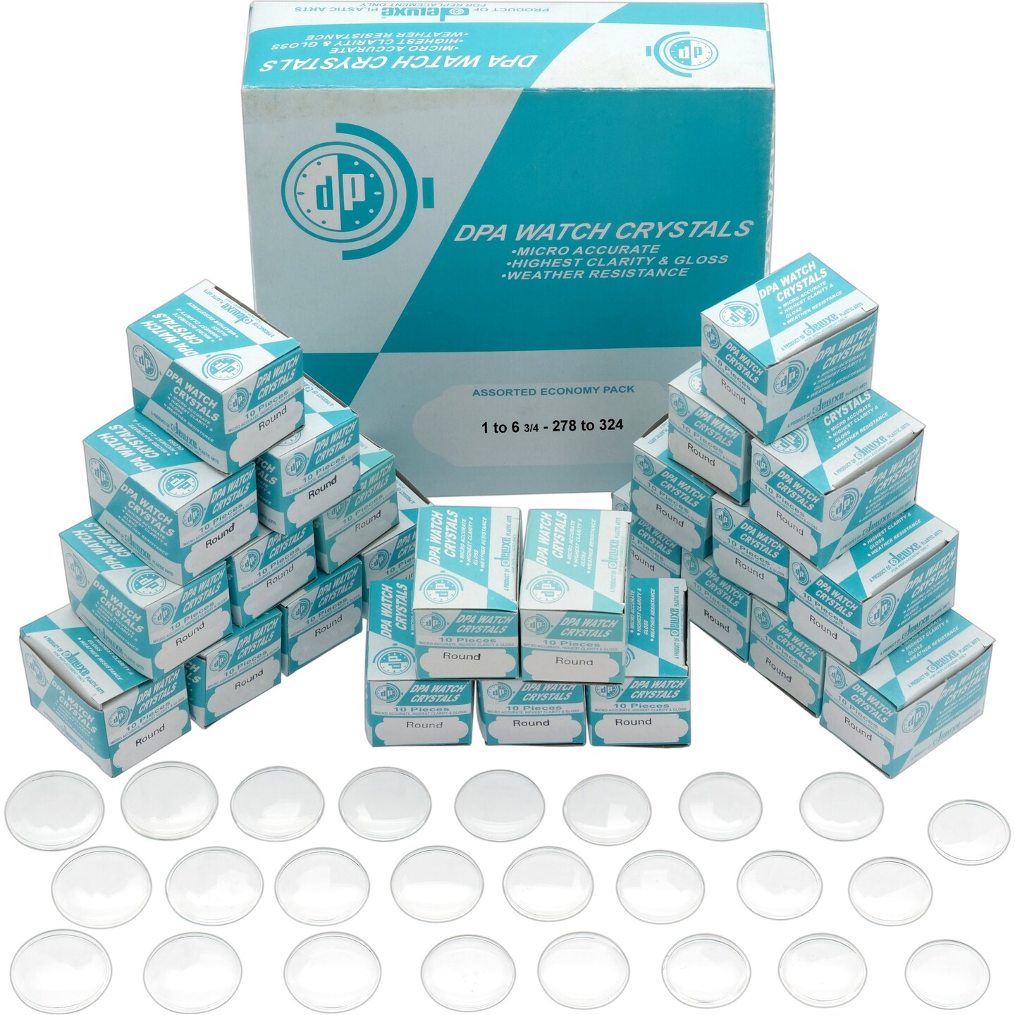 Assortment of Plastic High Dome Watch Crystals 48 Different Sizes Kit 500 Pcs