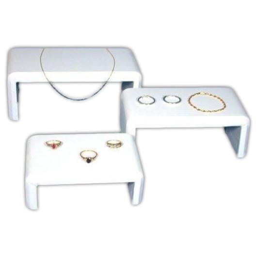 3 White Faux Leather Risers Showcase Countertop Jewelry Displays Kit 6 Pcs