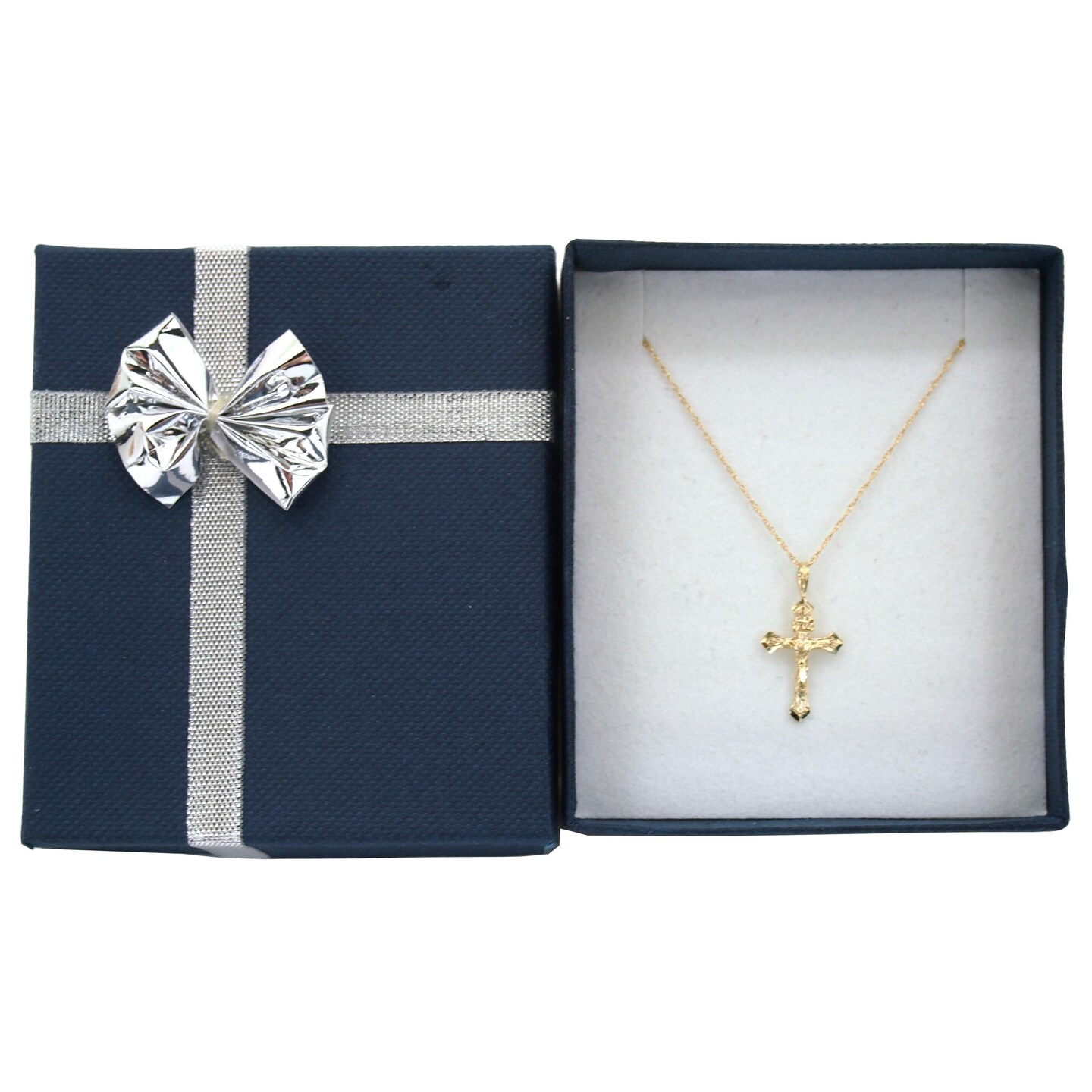 14K Gold INRI Crucifix Charm with 18&#x22; Gold Cable Chain &#x26; Gift Box