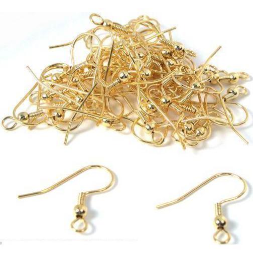 50 Gold Plated Earrings Fish Hook Wires Ball 22 Gauge