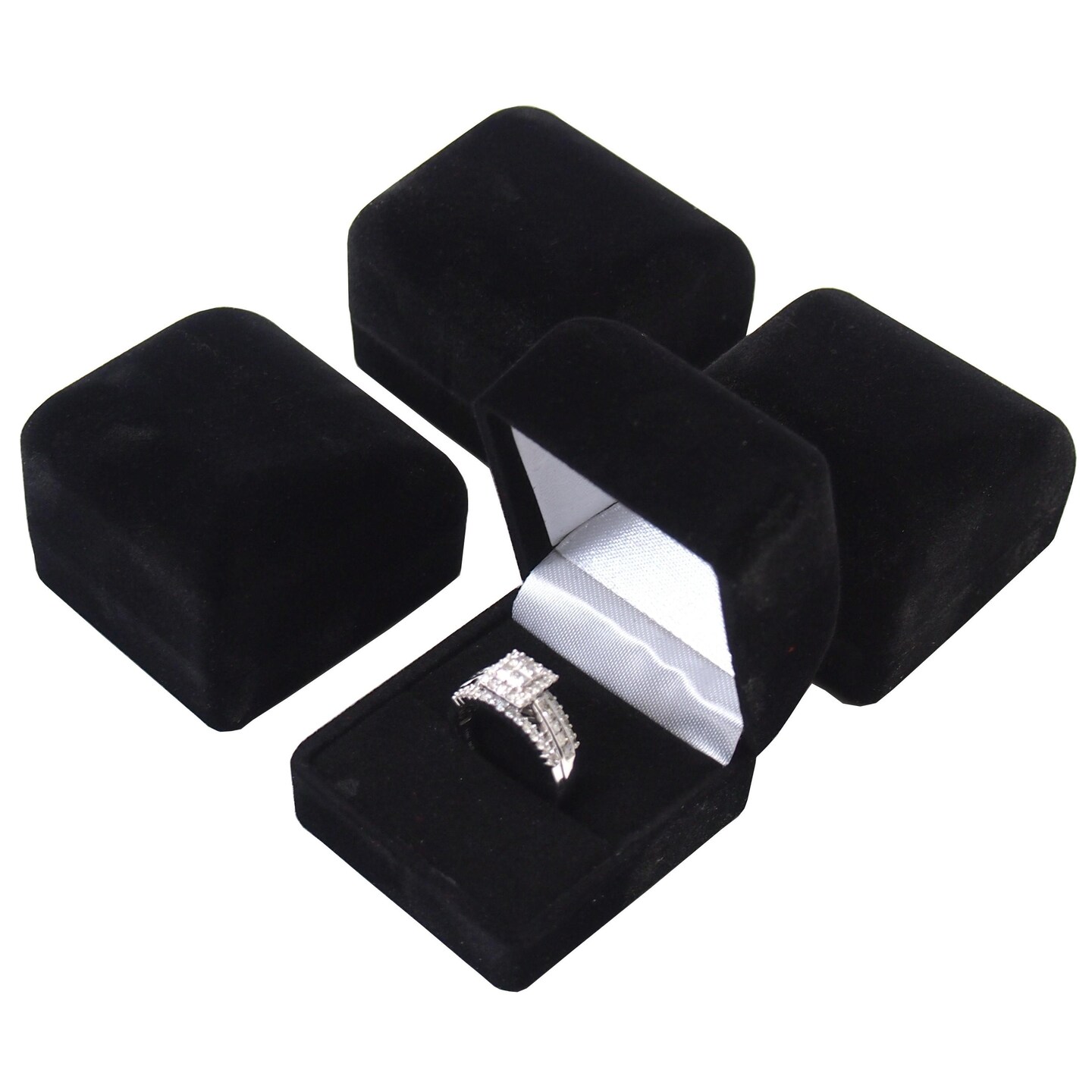 4 Black Flocked Ring Gift Boxes Jewelry Displays | Miscellaneous Props ...