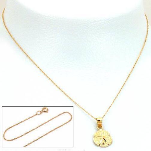 14K Gold Sand Dollar Charm 18&#x22; Chain Jewelry
