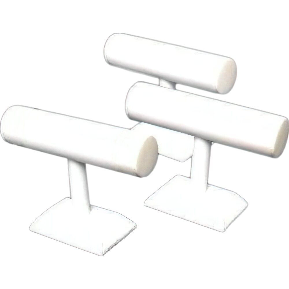 3 White Leather T-Bar Bracelet Necklace Watch Jewelry Displays