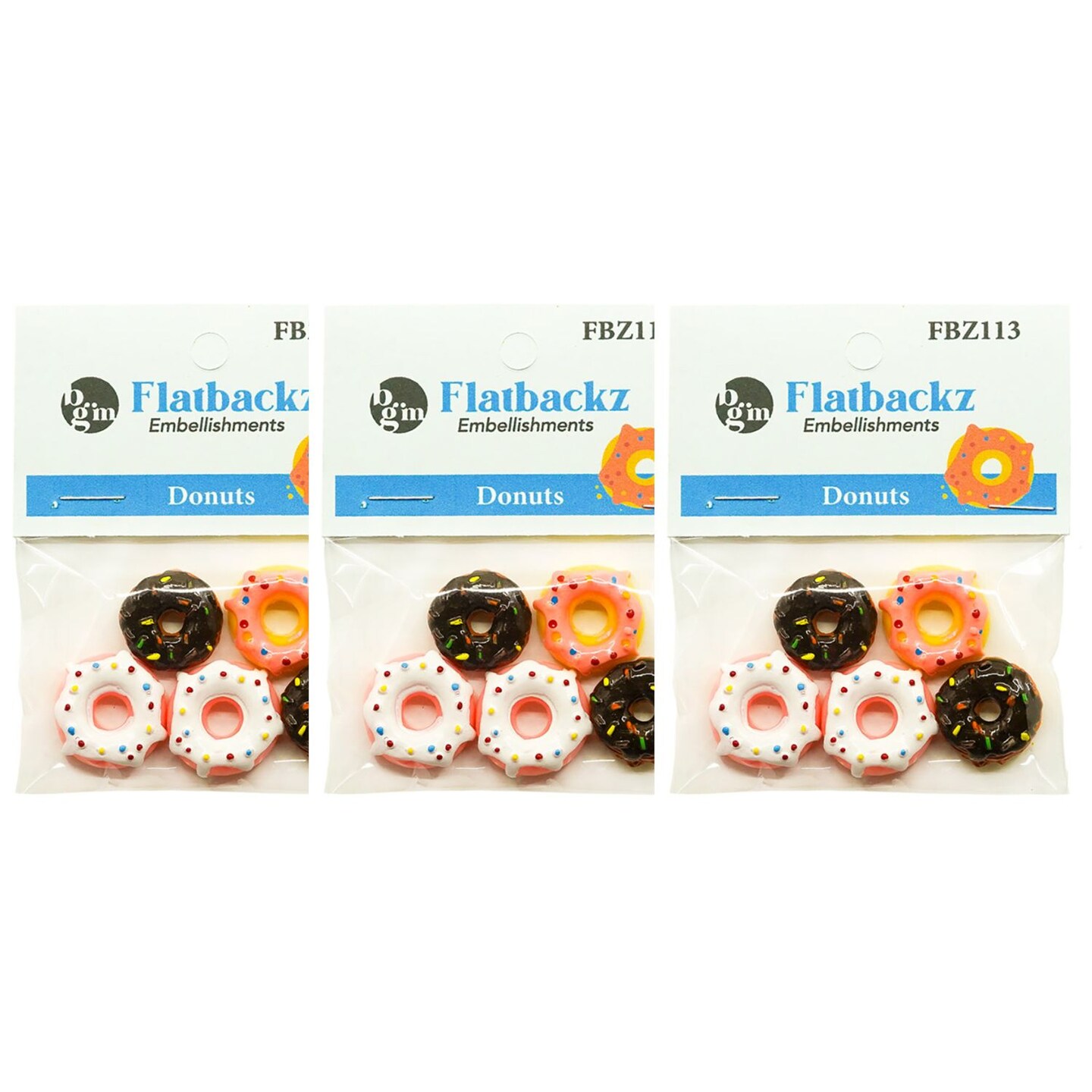 Buttons Galore Flatback Embellishments for Crafts - Donuts - 15 Pieces