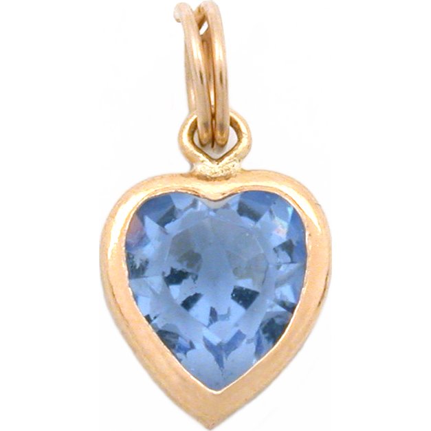14K Gold Heart Charm March Birthstone Love Jewelry
