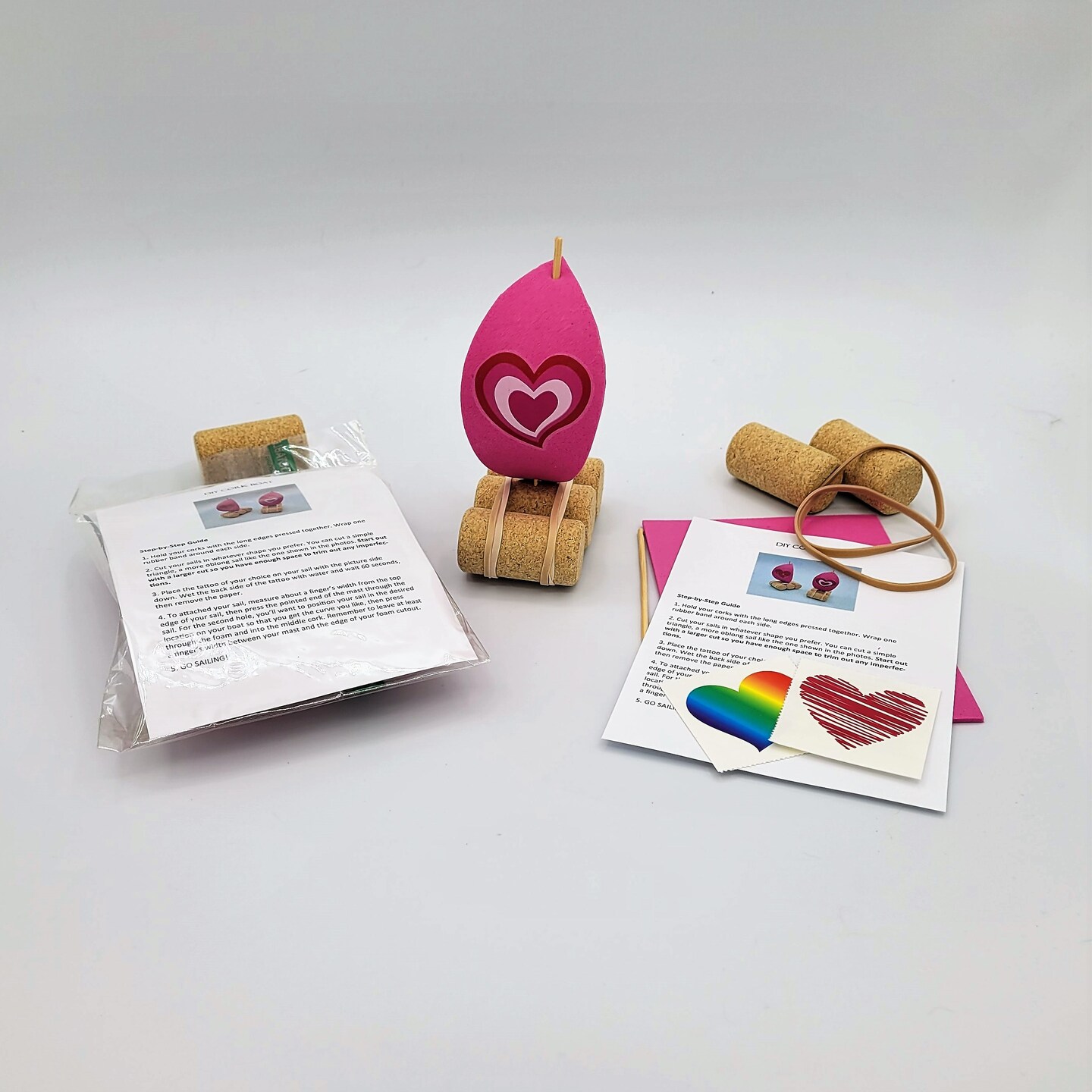 Ink and Trinket Kids DIY Valentine&#x27;s Day Cork Boat Party Favors, Individually Packaged Valentine&#x27;s Craft Kit