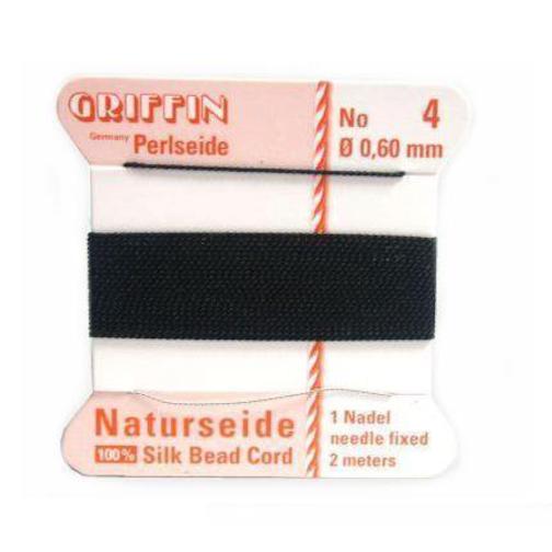 Griffin #4 Black & White 100% Silk Bead Stringing Cord .6mm Thick Kit 8 Pcs