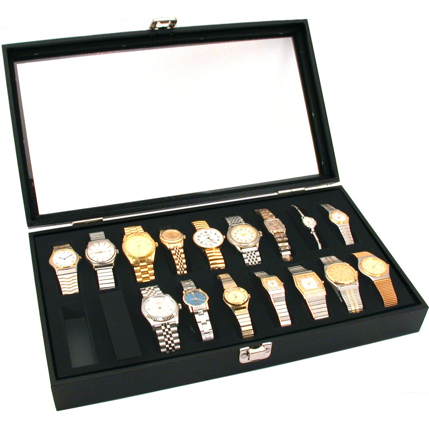 3 18pc Black Watch Travel Trays Showcase Display Case Unit W/ Glass Top