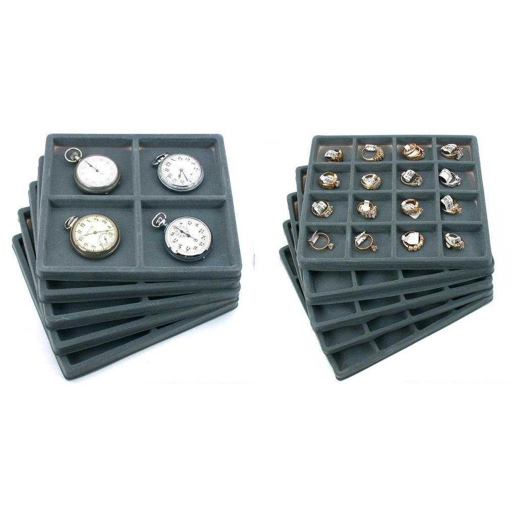 10 Gray Jewelry Display Tray Inserts  4 Slot &#x26; 16 Slot Trays included in Kit