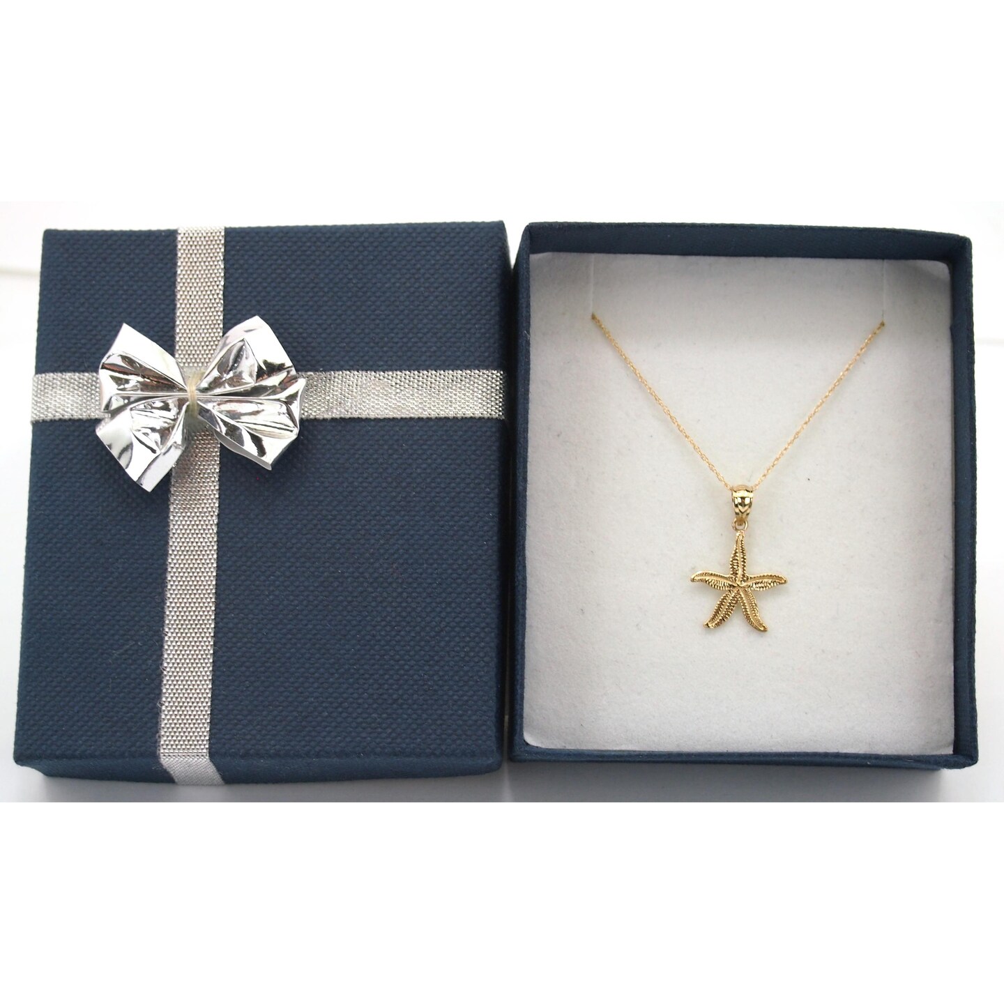 14K Yellow Gold Starfish Charm with 18&#x22; Gold Cable Chain &#x26; Gift Box