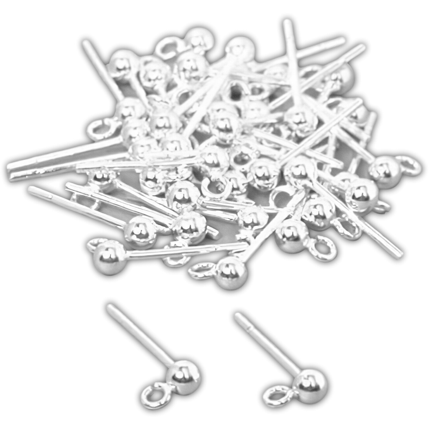 40 Sterling Silver Stud Ball Earrings Post 3mm Parts