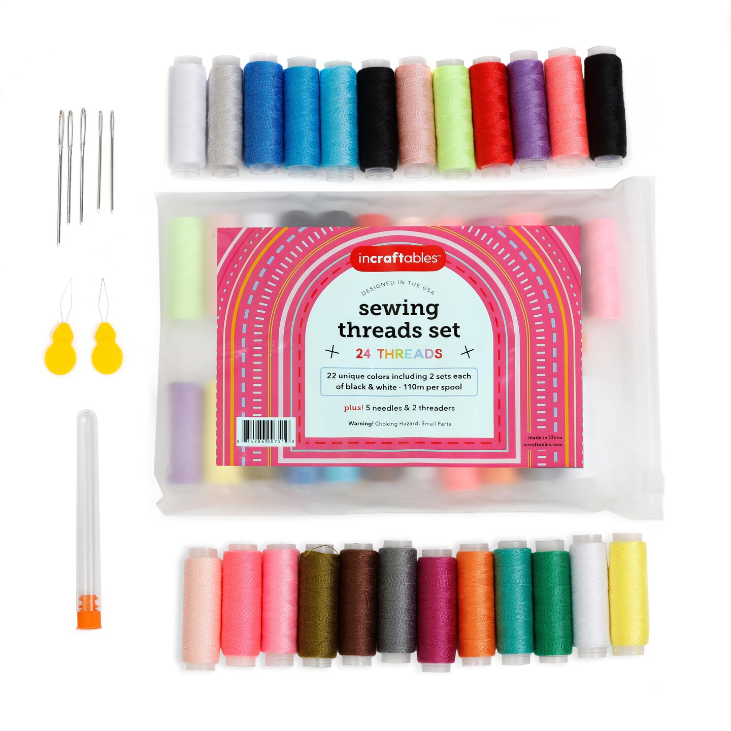 Incraftables Sewing Thread Assortment (24 Threads Set). Best Quality Polyester Thread for Sewing Machine (360ft per Spool). All Purpose Sewing Thread Kit for DIY Embroidery, Quilting &#x26; Hand Stitching