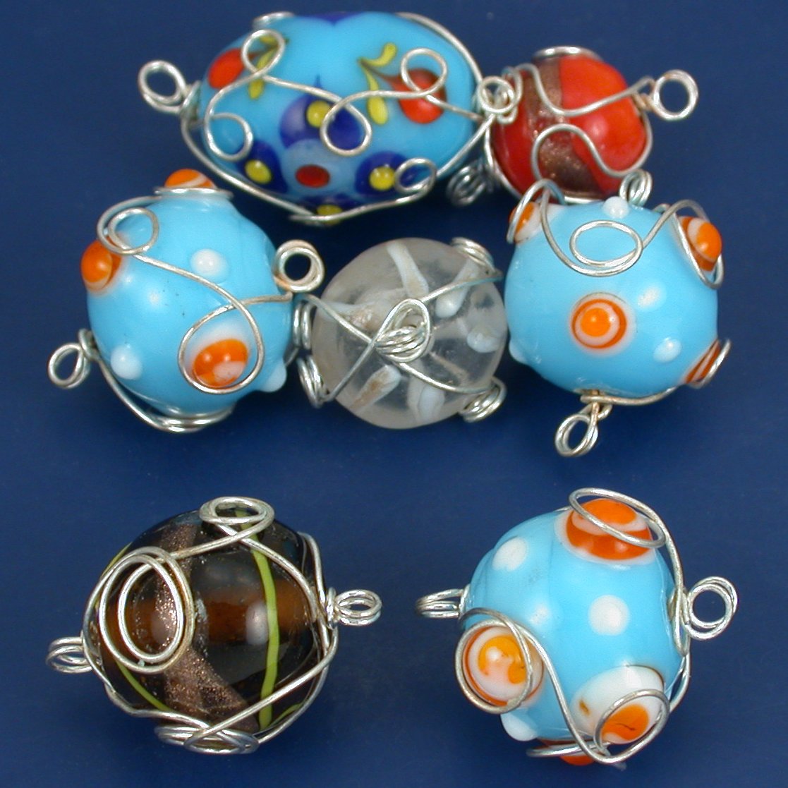 40 Grams Lampwork Glass Wire Wrapped Beads Assorted Mix