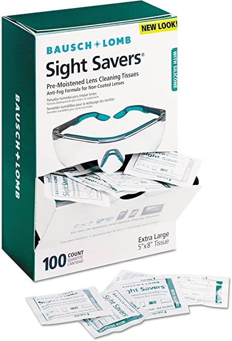 Bausch &#x26; Lomb 8576 Sight Savers Pre-Moistened Anti-Fog Tissues with Silicone, 100/Box