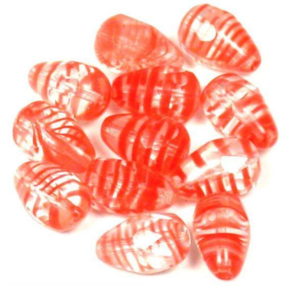 12 Red Glass Beads Tear Drop Window Jewelry Swirl