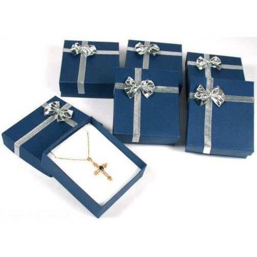 6 Blue Bowtie Pendant &#x26; Earring Display Gift Boxes