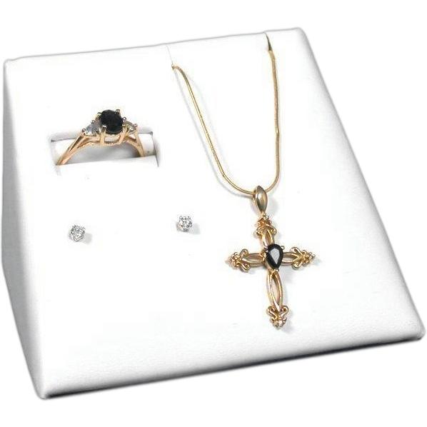 White Faux Leather Ring Earring Pendant Display Stand Combo Kit 24 Pcs