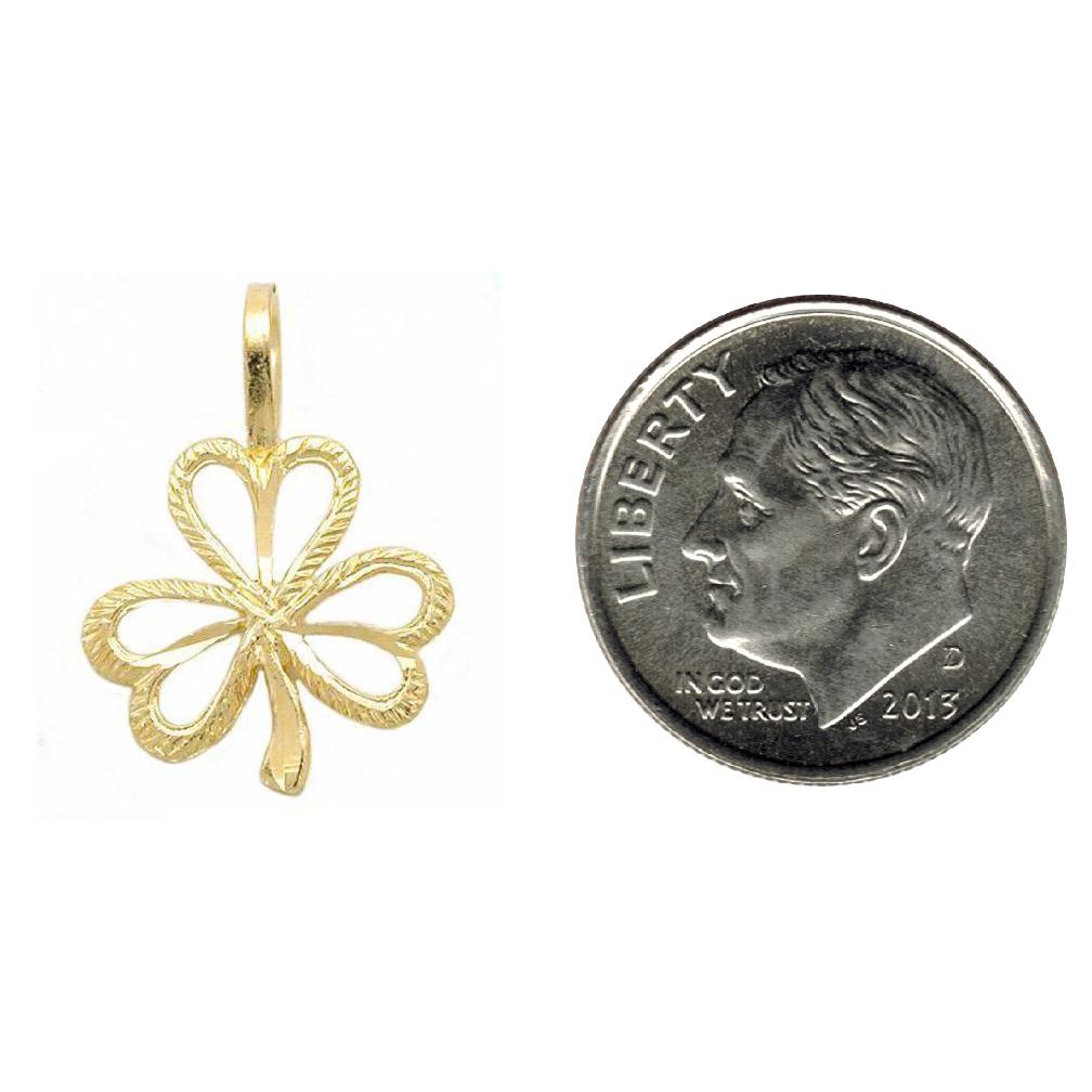 14K Gold Shamrock Charm Irish 3 Leaf Clover DC 16.5mm