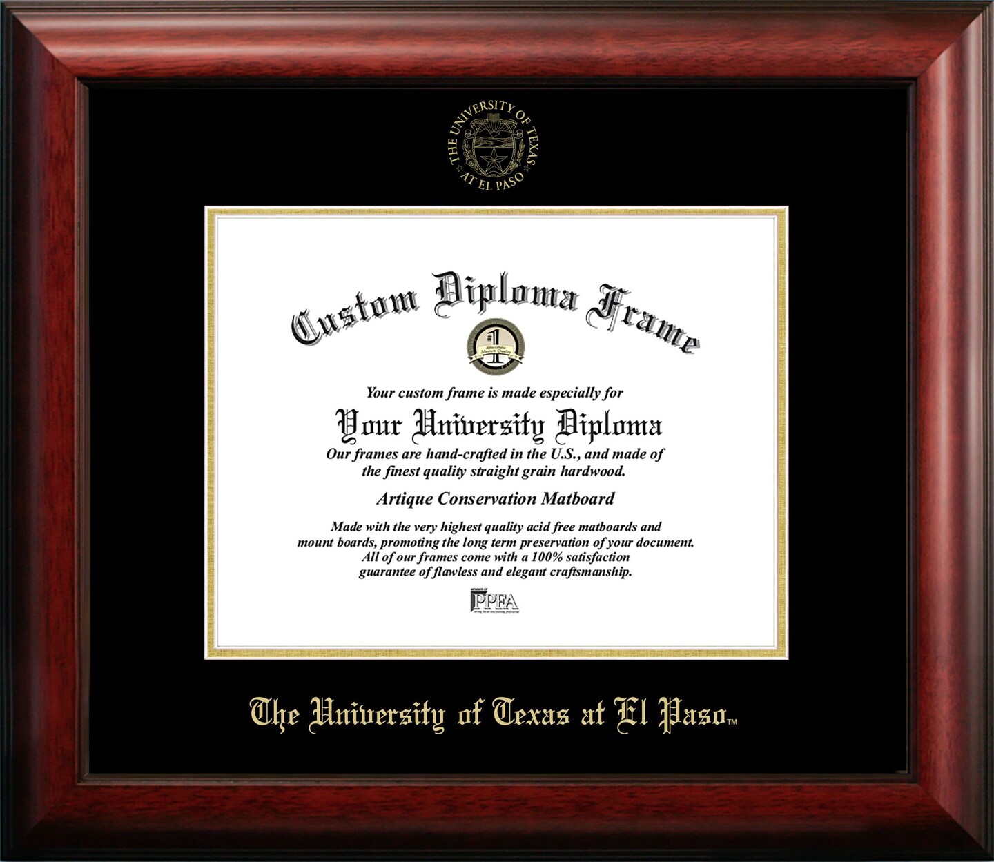 University of Texas, El Paso 11w x 8.5h Gold Embossed Diploma Frame